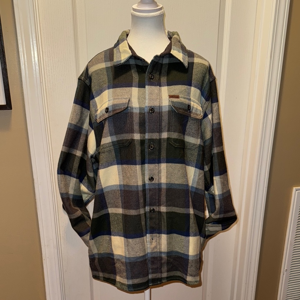 Lightweight Blue, Charcoal and Cream Flannel Shirt Jacket with Classic Plaid